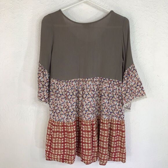 Umgee Womens Tiered Mix Print Floral Boho Tunic Mini Dress Size Small - Picture 7 of 14